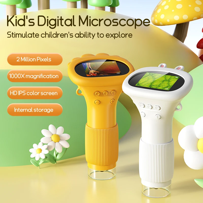 Mikroskop für Kinder Taschenformat 2 Zoll IPS-Bildschirm 1000X Handgehaltenes Digitalmikroskop mit 8 Einstellbaren LED-Leuchten Image