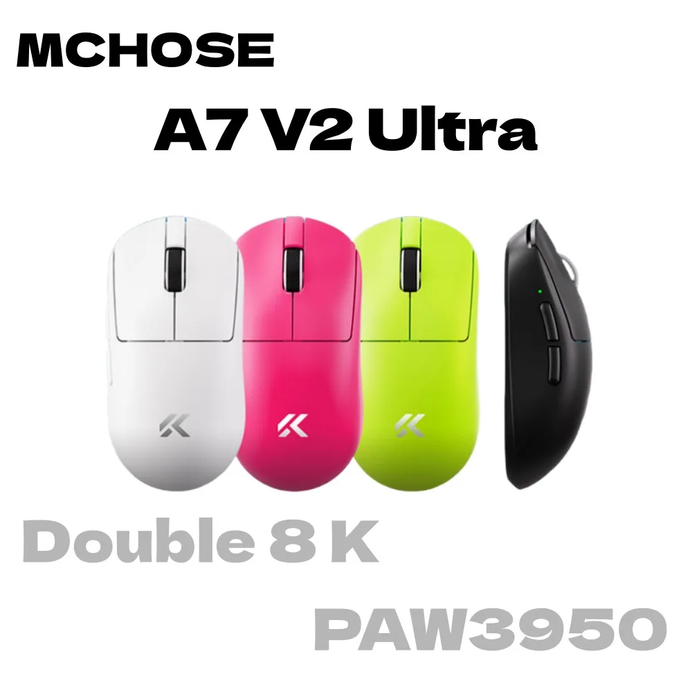MCHOSE A7 V2 Ultra Gaming-Maus PAW3950 TI Sensor Dual 8000 Hz 20000 fps 42000 DPI 750IPS Importierte Super Glide-Glasbeschichtung CSGO Image