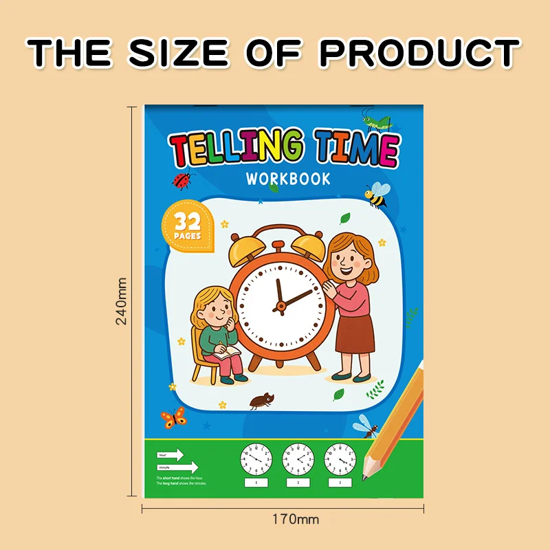 Kinder-Arbeitsbuch zum Zeitlernen, Frühpädagogisches Uhr-Lernbuch, Spaßiges Aktivitätsbuch zur Zeiterkennung für Kleinkinder Image