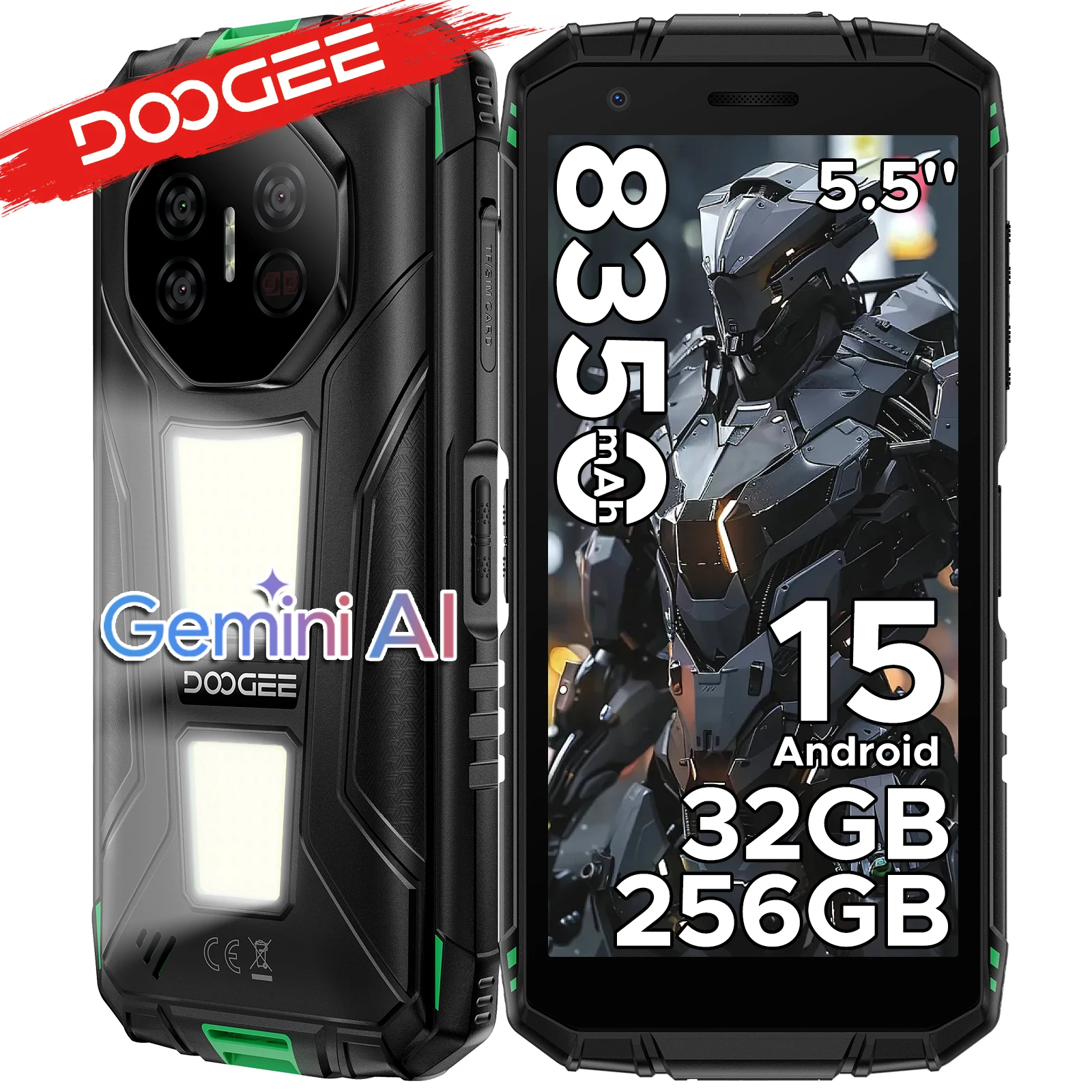 DOOGEE Fire 3 Max Outdoor-Smartphone 32GB RAM 256GB ROM 5,5 Zoll HD+ Display mit Campingbeleuchtung 8350mAh UNISOC T7250 48MP NFC Android 15 Smartphone Image