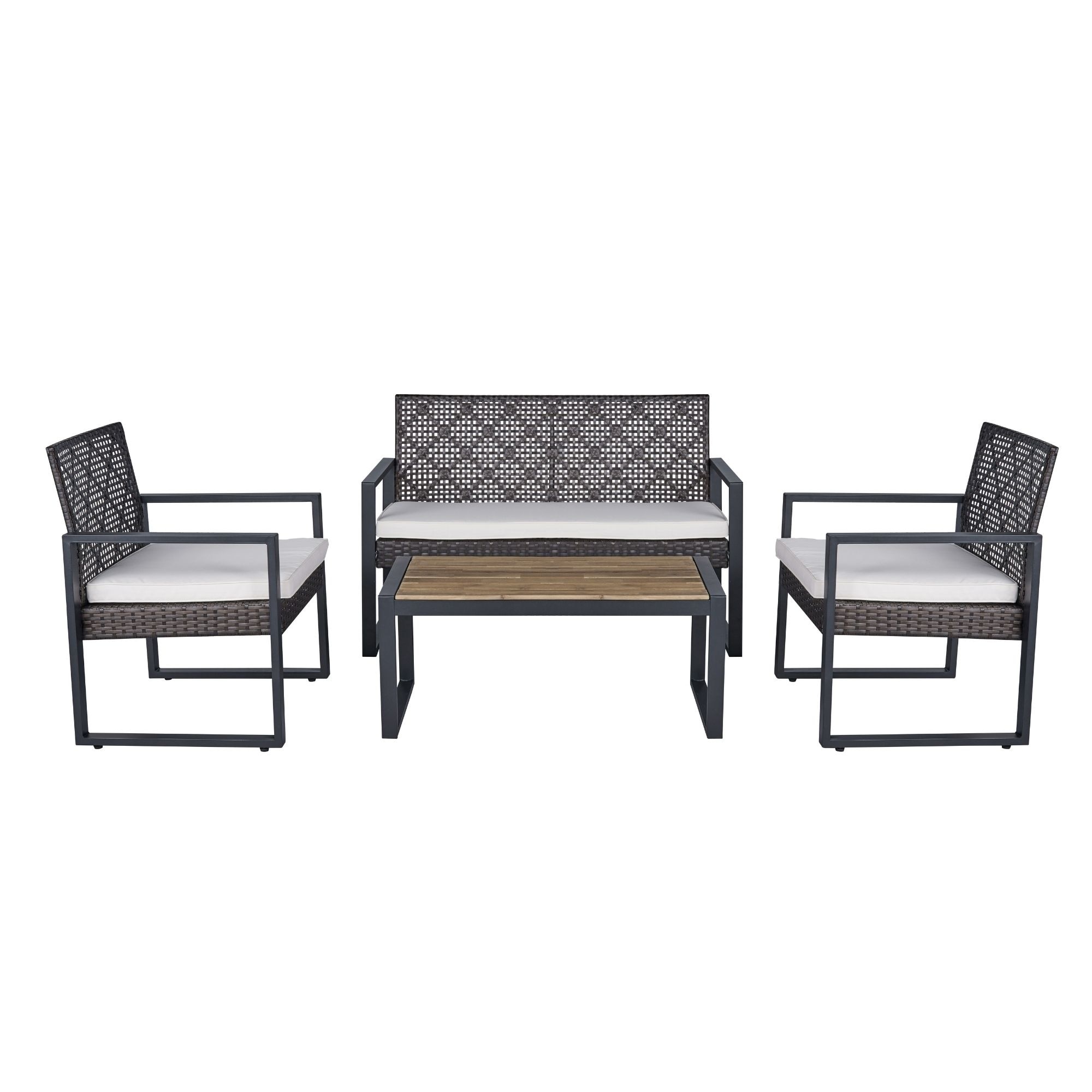 Sofucor 4-Piece Dining Set Patio Table and Chairs,Outdoor Balcony Porch Garden Backyard Lawn Furniture Acacia Wood Table Top