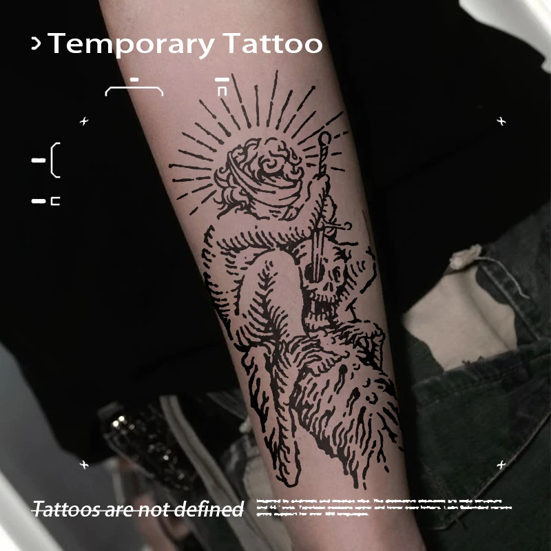Gotisches Blind Justice Skelett Kräutersaft-Tattoo, Wasserfeste Temporäre Tattoos, Langlebiger Kunst-Aufkleber für den Arm, Erwachsenen-Dekal Image
