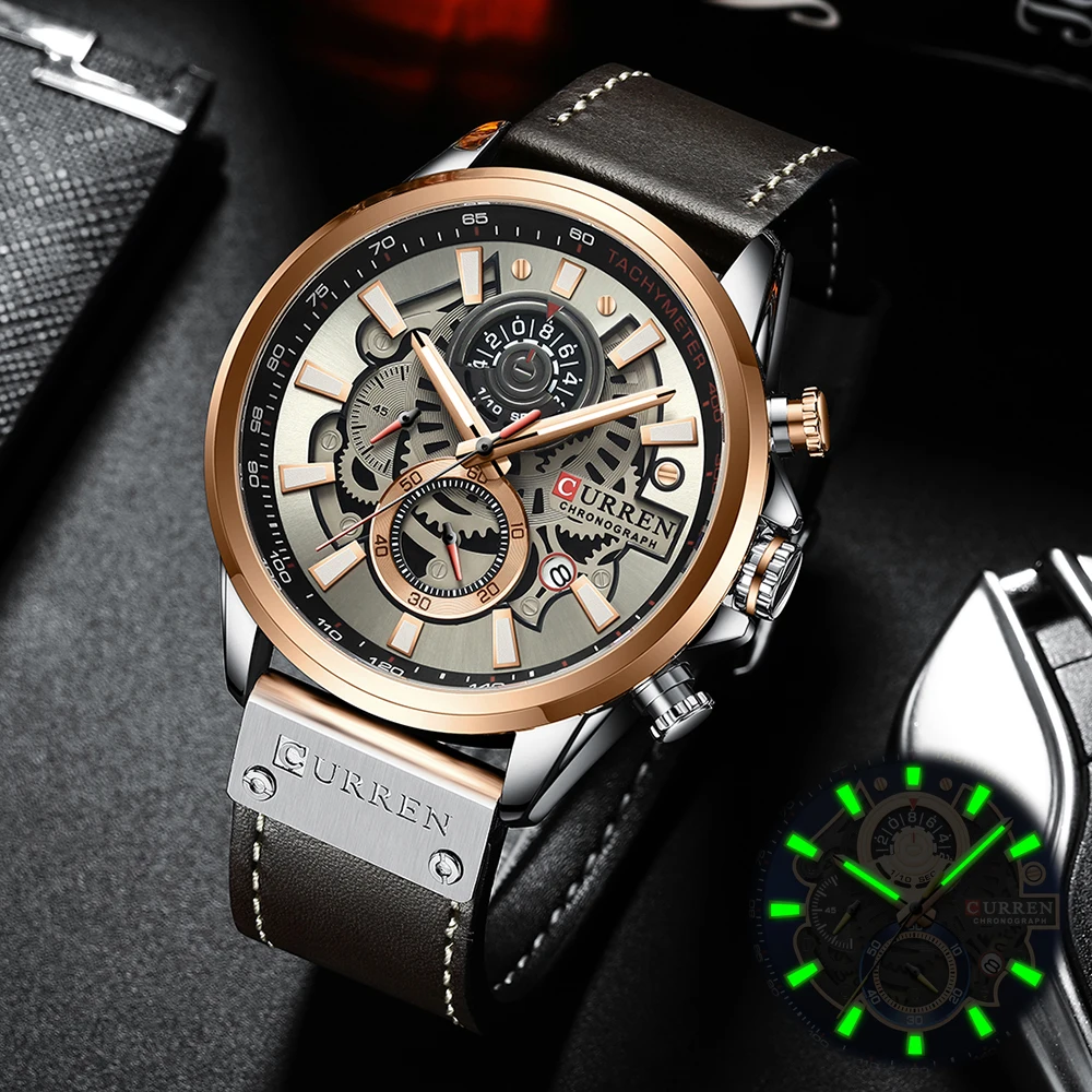 CURREN Uhr für Männer Top Marke Luxus Lederband Quarz Wasserdichte Armbanduhr Mode Lässig Sport Uhr Business Datum Uhr