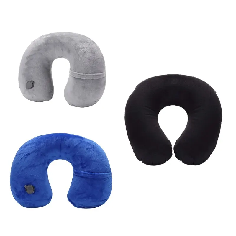 1PC U-förmigen Reise Kissen Tragbare Aufblasbare Hals Halswirbelsäule Unterstützung Kurze Plüsch Kissen Büro Schlaf Essentials Image
