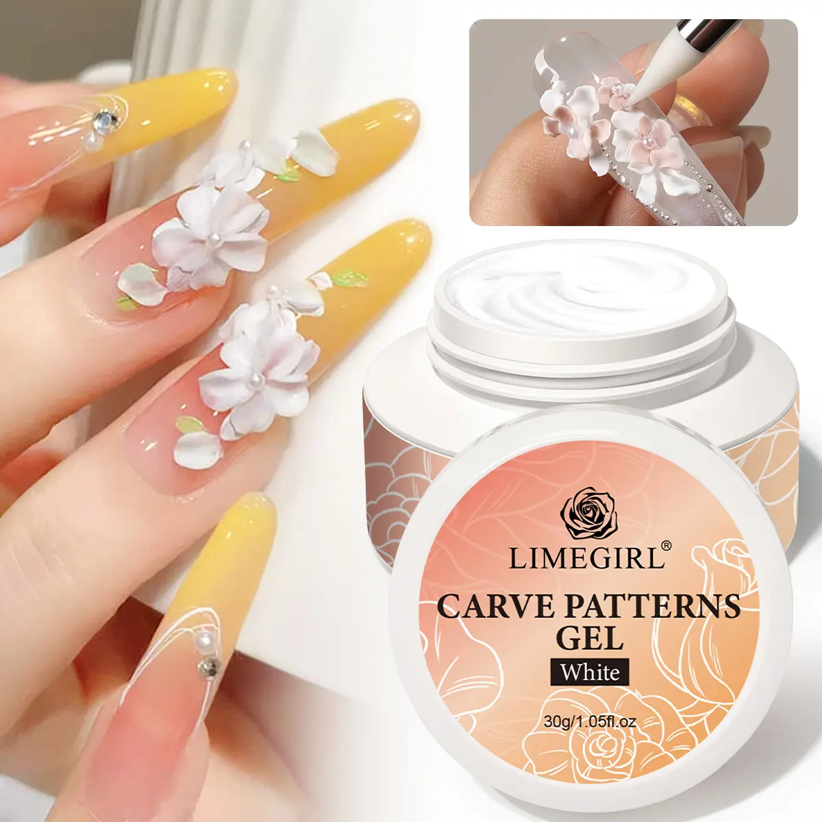 LIMEGIRL 30g Schnitzmuster-Gel Weiß Nicht Klebend Handverlängerungs-Gel 3D-Formgebung Skulpturierendes Nagelkunst-DIY-Design Festes Gel Image