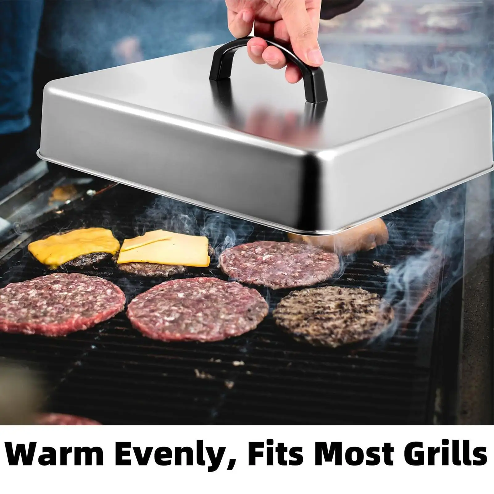 Bratpfannenabdeckungen aus Edelstahl für Grill, Burger, Sandwiches, Steak, Topfdeckel, rechteckiger Grill, Backhaubenabdeckung, Käse-Schmelzkuppel Image