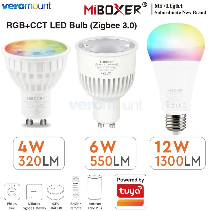 MiBoxer Zigbee 3.0 RGBCCT LED-Lampe FUT105ZR E27 12W FUT103ZR 4W FUT106ZR 6W GU10 WiFi-Lampe APP Amazon Sprachsteuerung AC 110V 220V Image