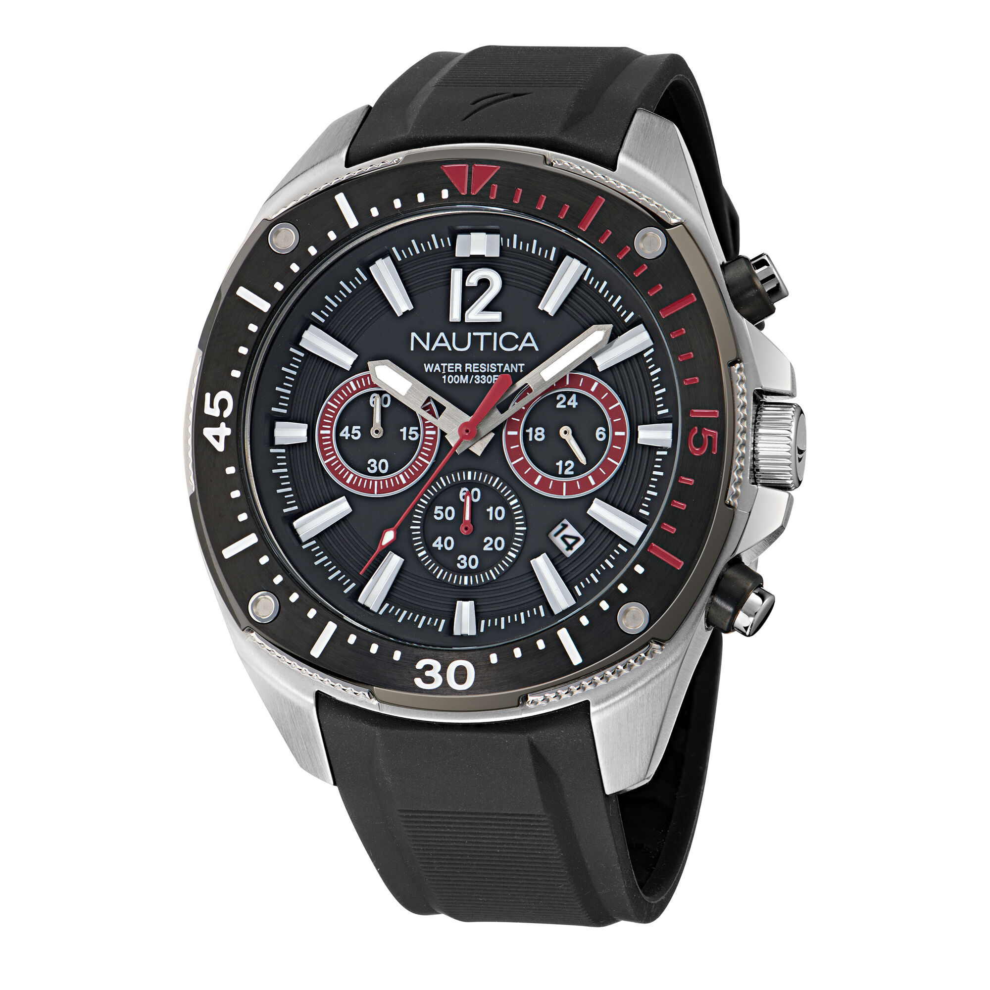 Nautica Men's Nct Blue Sail Chronograph Silicone Watch 001 (Black), OS
