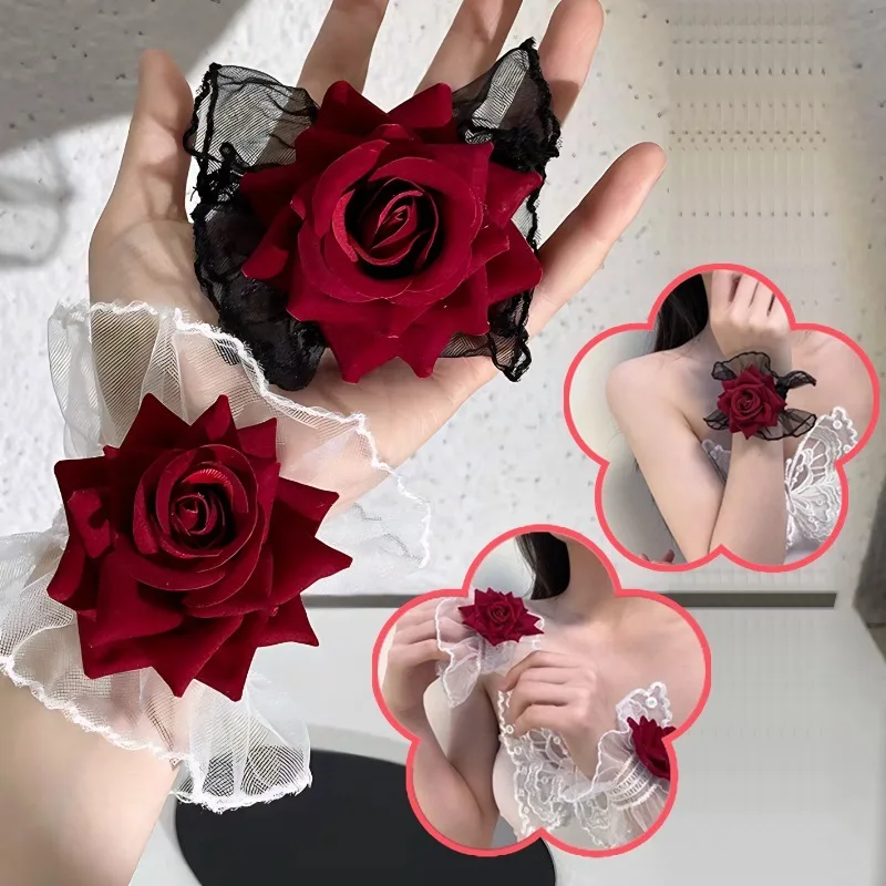 Gothic Handgelenk Blumen Frauen Klassisch Schwarz Weiß Spitze Handgelenk Corsagen Cosplay Zubehör Eleganz Perfekte Lolita Sexy Handgelenk Rosen