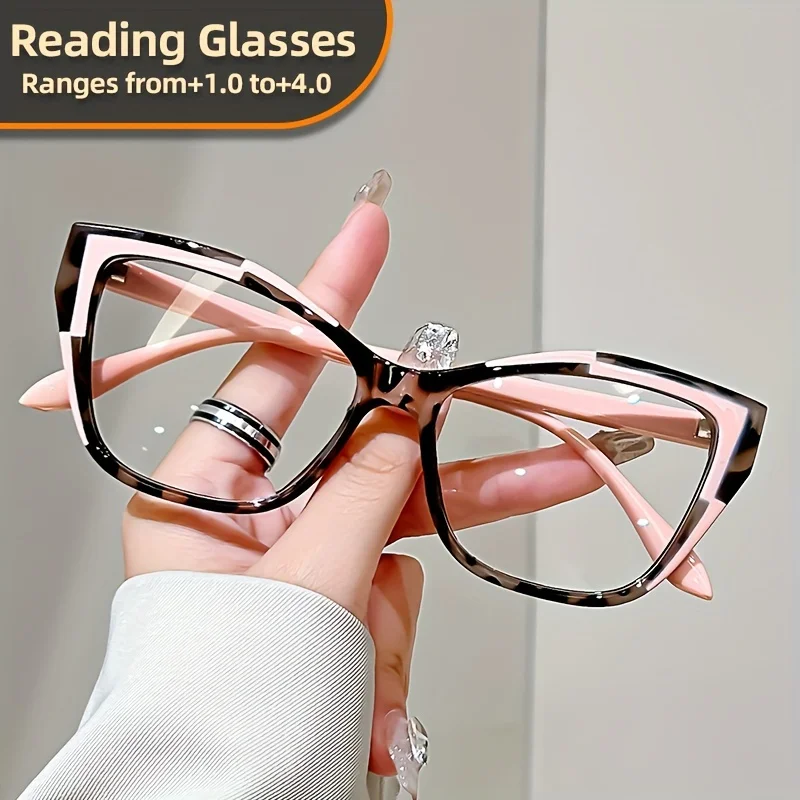 Elegante Katzenaugen-Lesebrille für Damen – modisches Farbblock-Design, Anti-Blaulicht, 1,0 bis 4,0 Stärke Image