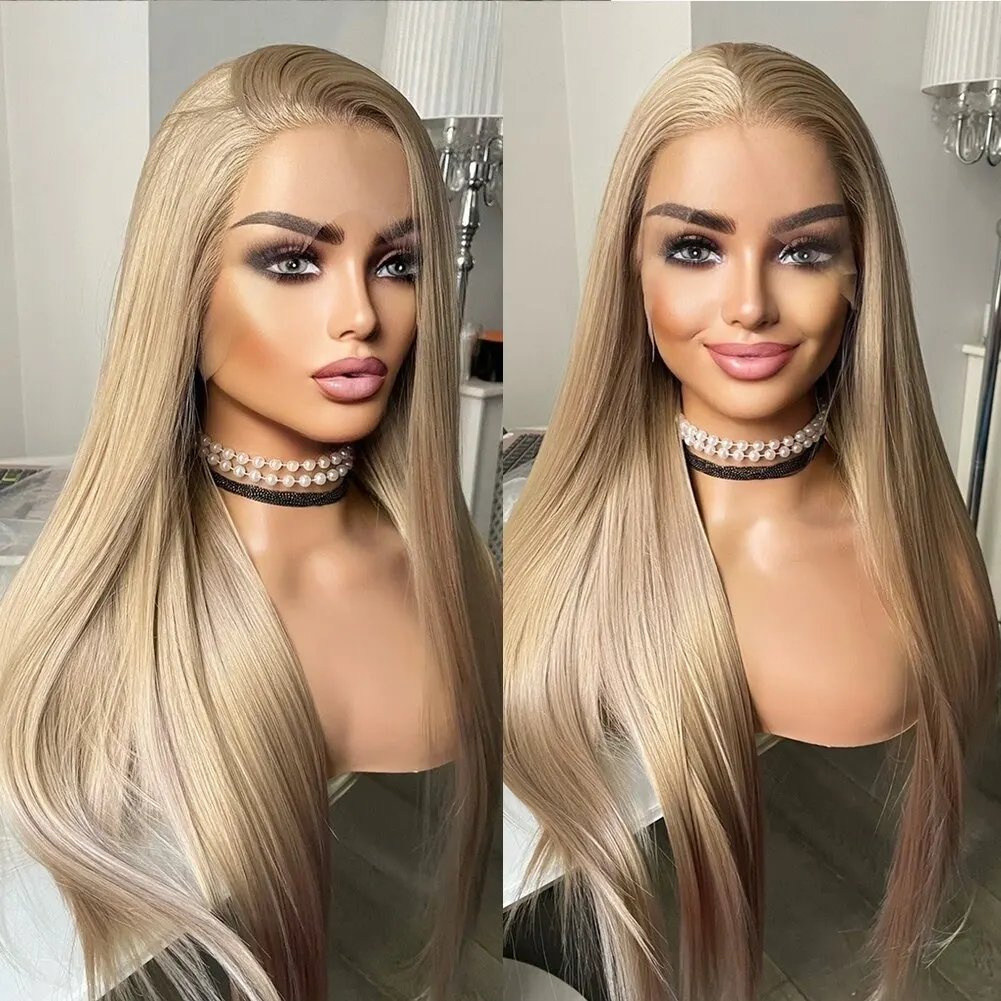Perücken mit glattem Haar, Spitze, Damen perücken mit Baby, hitze beständige Party, cosplay Perücke, schwarz, blond Image