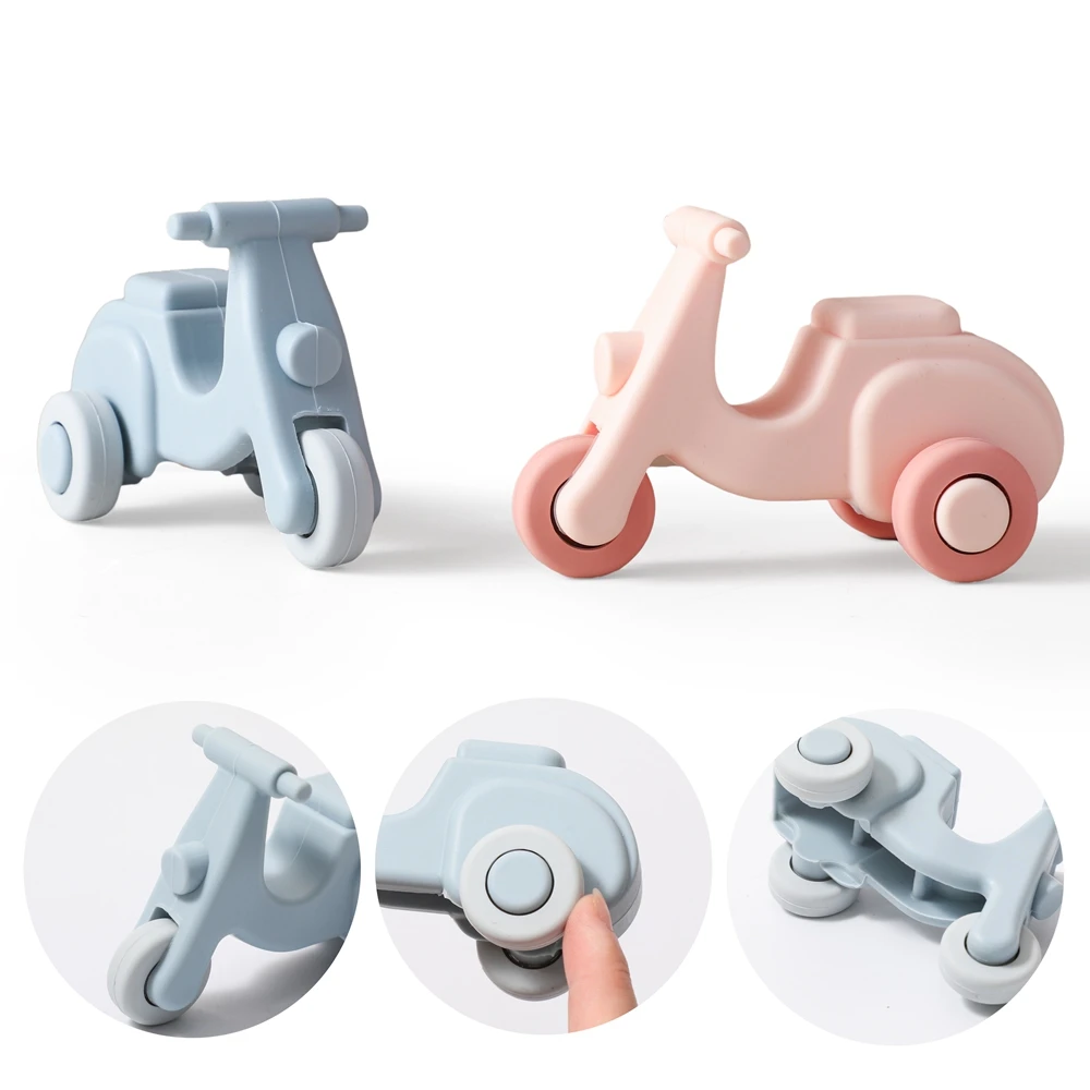 Baby Silikon-Beißspielzeug Cartoon Elektrofahrrad-Beißspielzeug Kinderzahnpflege Gel Lebensmittelechte Babyprodukte Neugeborenen-Geschenk Image