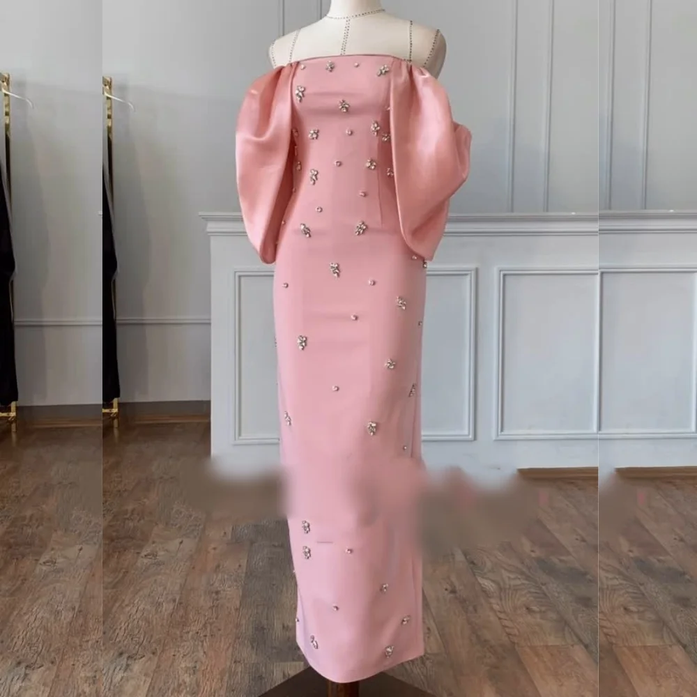Maßgeschneiderte, lässige, elegante Jersey-Pailletten-Falten-gerade, schulterfreie lange Kleider, maßgeschneiderter Anlass, klassisch Image