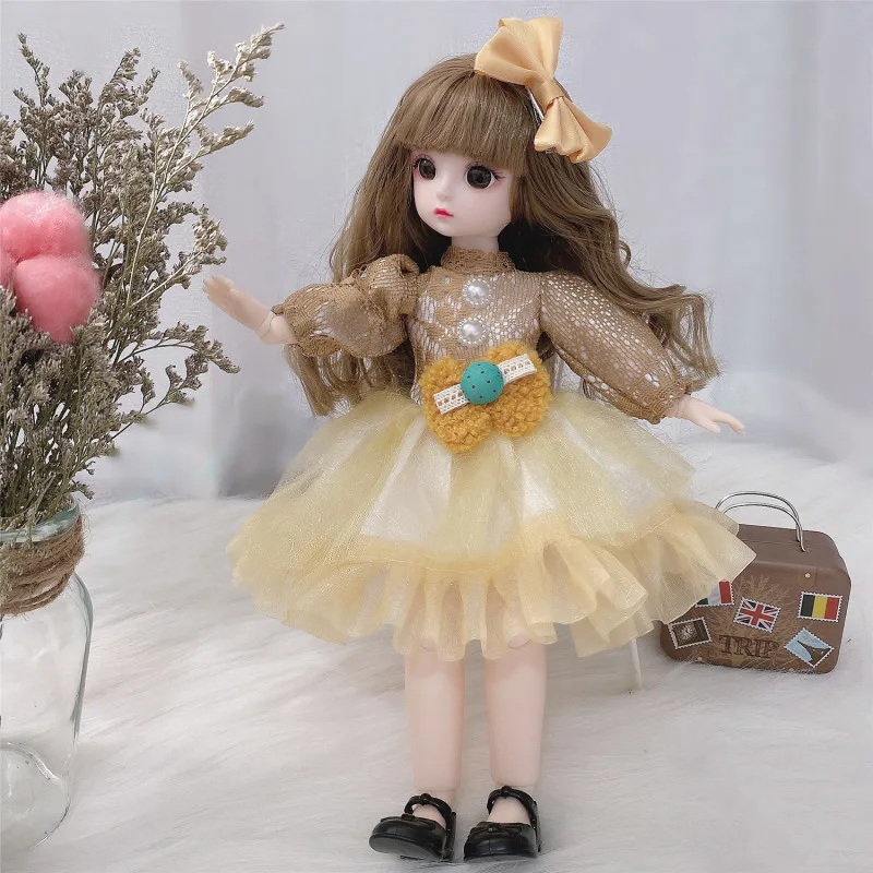 30 cm Bjd Puppe 12 bewegliche Gelenke 1/6 Mädchen Kleid 3D braune Augen Spielzeug mit Kleidung Schuhe Kinder Spielzeug für Mädchen Kinder Geschenk
