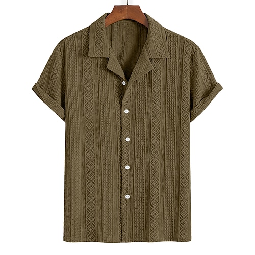 Herren Hemd Textur Durchgeknöpft Hemd Jacquard-Hemd Blau Schwarz Weiß Marineblau Purpur Kurzarm Geometrisch Revers Lässig Täglich Jacquard Bekleidung Streetwear Lässig Image