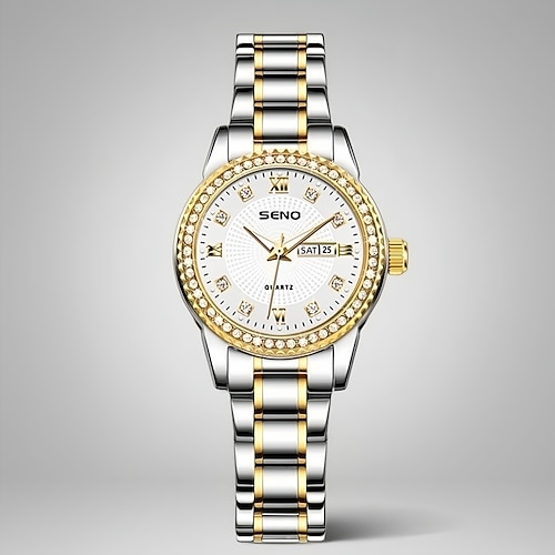 Luxuriöse Damenuhr, diamantbesetzte Lünette, gold-roségoldenes Edelstahlgehäuse, elegante Armbanduhr mit Datumsanzeige, wasserdichtes Schmuckstück – das perfekte Geschenk für Mutter und Ehefrau. Image