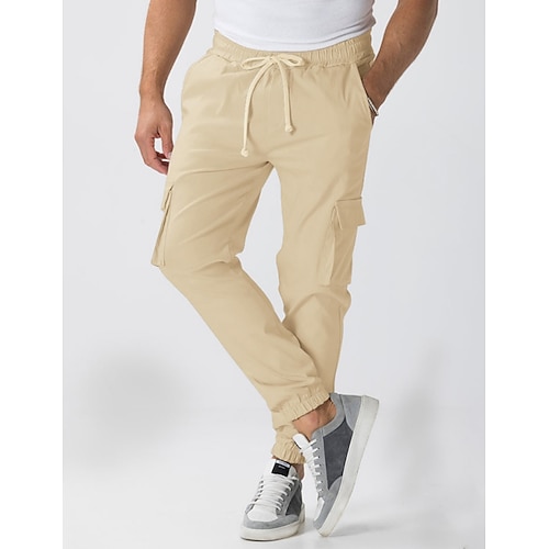 Herren Cargo-Hosen Jogginghose Jogger Hose Taktische Hose Kordelzug Elastischer Bund Mehrere Taschen Einfach Winddicht Komfort Täglich Outdoor Ferien Urlaub Streetwear Blau Schwarz Unelastisch Image