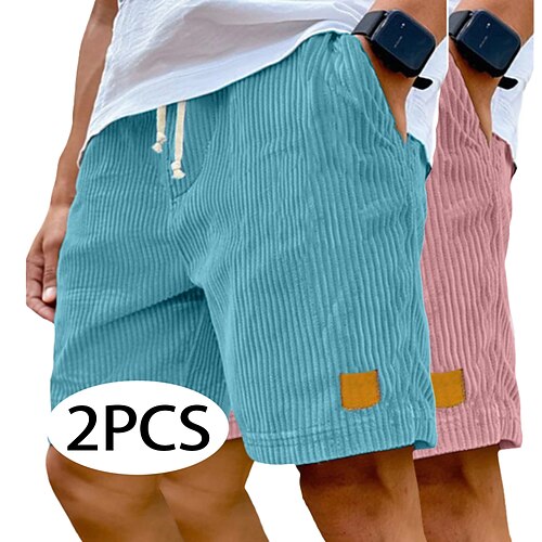 Herren Shorts Freizeitshorts Cordshorts Tasche Elastischer Bund Rein Einfach Einheitliche Farbe Komfort Atmungsaktiv Über dem Knie Lässig Outdoor Strand Urlaub Mode GrauKhaki MarineblauKhaki Dehnbar Image