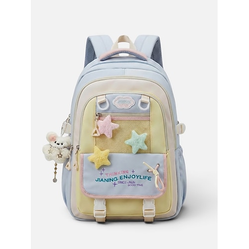 Damenrucksack aus Polyester in Macaron-Farbe, großes Fassungsvermögen, verstellbare Träger, ideal für Mädchen der Mittelstufe, Schulanfang, Reisen und Outdoor-Sport. Image