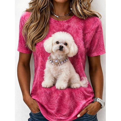 Damen T Shirt Druck Grafik Tiermotiv Katze Vintage Stilvoll Klassisch Kurzarm Rundhalsausschnitt Rundhals Lange Oberteile Lässig Täglich Wochenende Blau Rosa Aprikose Sommer Frühling Herbst