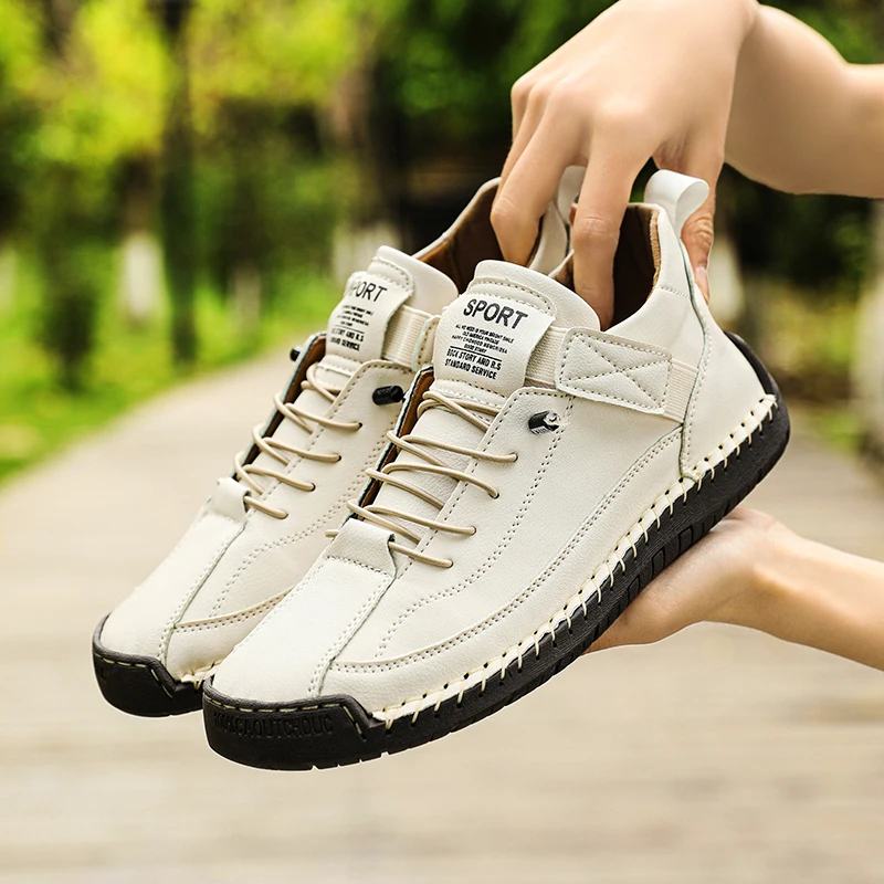 Neue Damen-Freizeitschuhe, handgefertigte Leder-Damenschuhe, modische, bequeme flache Schuhe, Slip-on-Turnschuhe, Müßiggänger, Übergröße 36–44