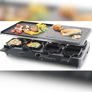 Emerio Gourmet-Stein­grill – Raclette-Grill – 1400 W – 8 Personen – einstellbarer Thermostat – inkl. 8 Holzspatel & Pfännchen – RG-110035 Image