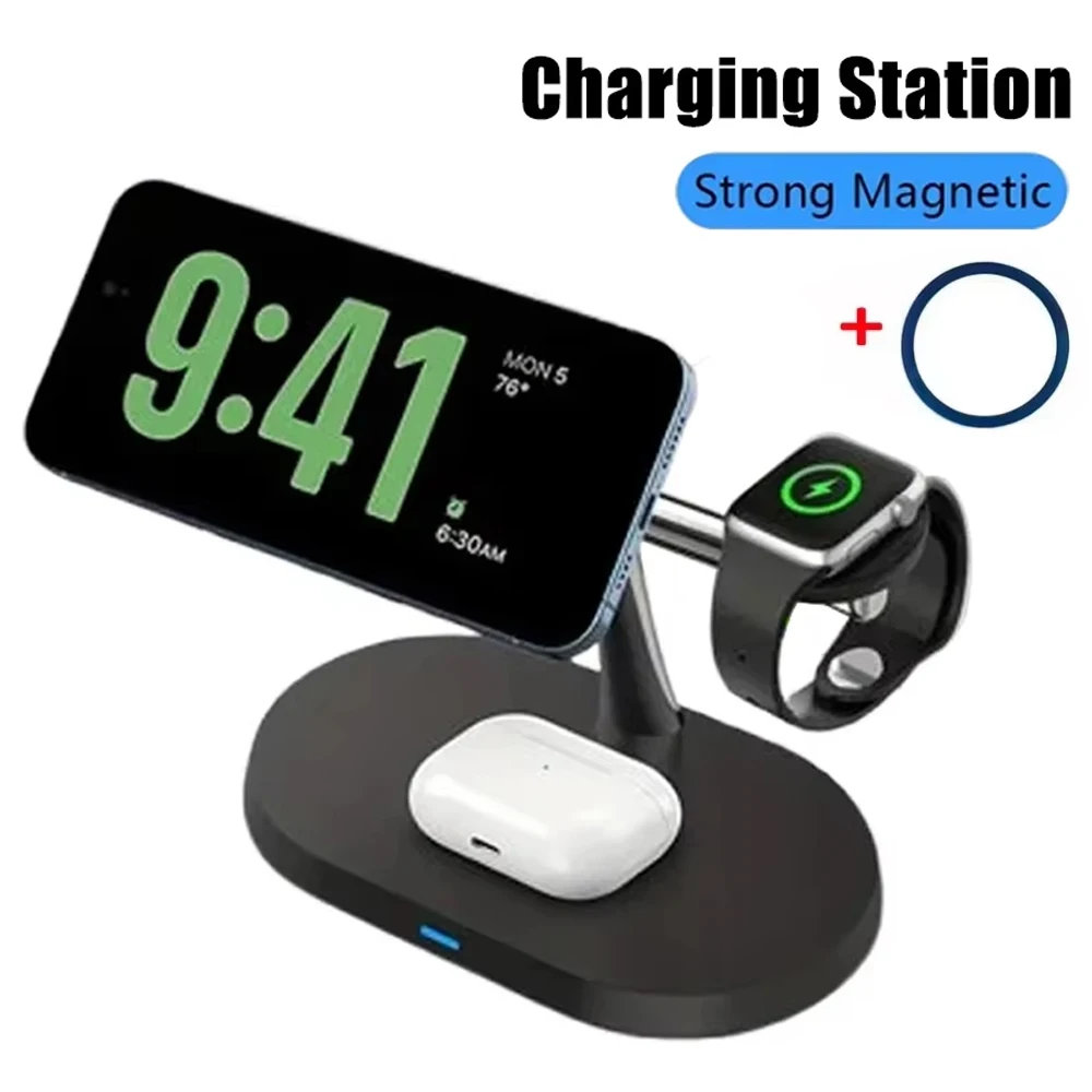 3-in-1 Kabelloses Ladegerät für iPhone 12/13/14/15/16/17 Schnelle Ladestation für Apple Watch 10 9 8 7 6 5 4 Airpods 2 3 Pro Image
