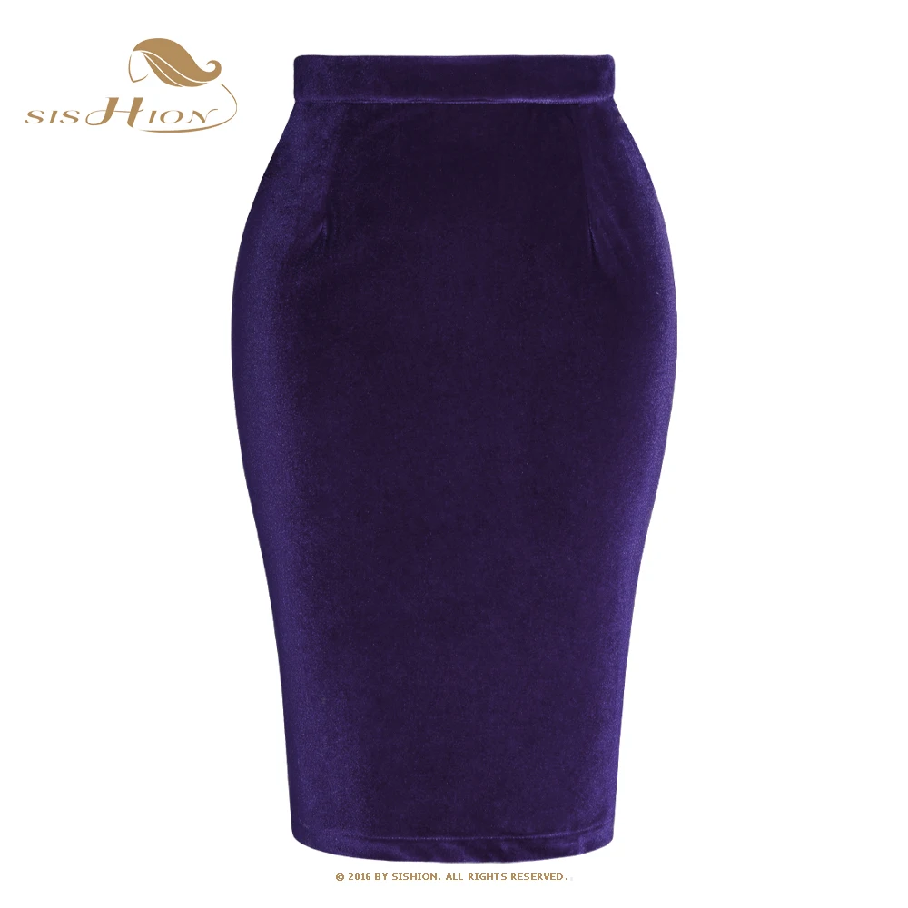 SISHION Lila Schwarz Herbst Winter Frauen Rock Stretch Bodycon Gerade Casual Arbeit OL Büro Bleistift Samt Sexy Röcke SS0028
