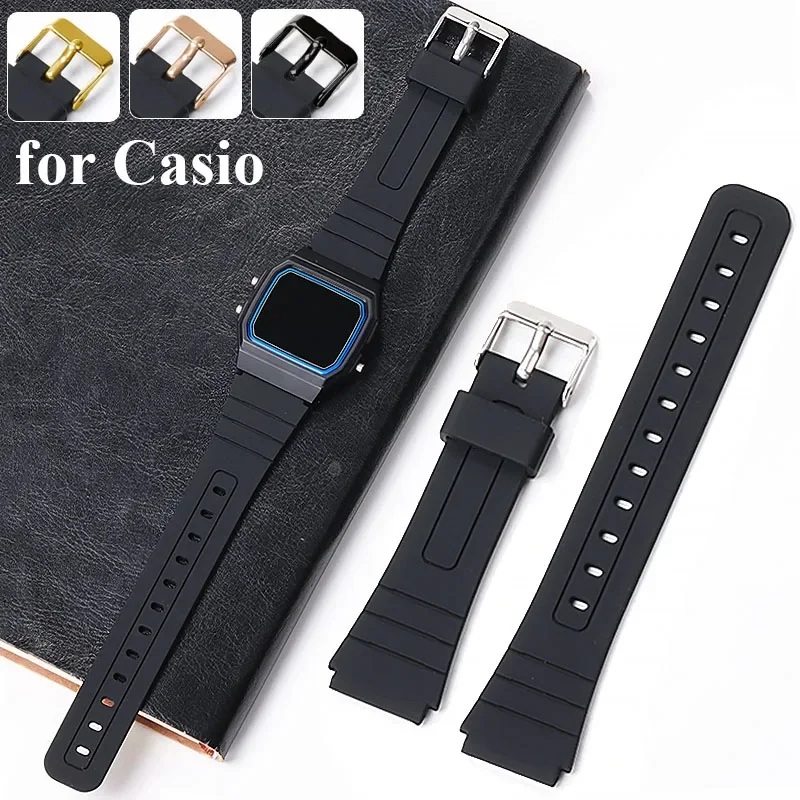 18 mm Silikonkautschukarmband für Casio W800H W800H A158/168 AE1200/1300 SGW400 F91W F84 F105/108 weiches schwarzes Armband Image