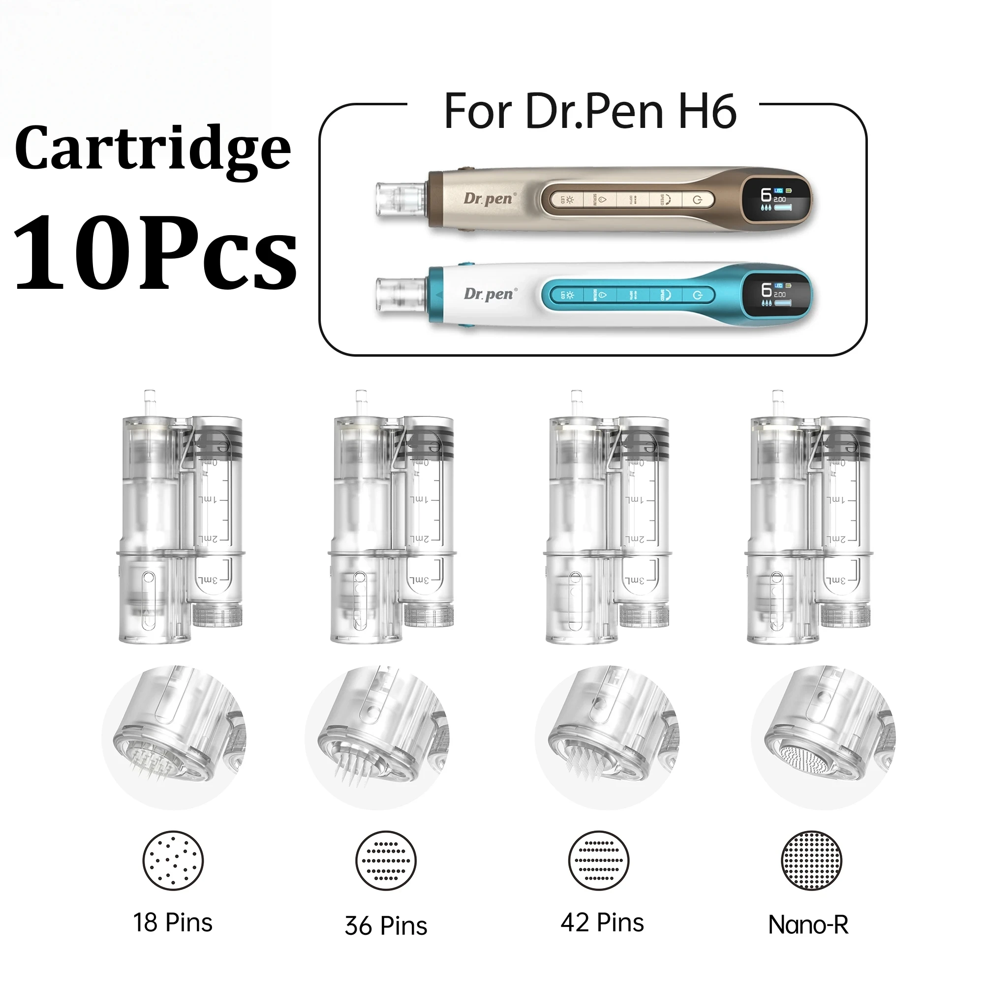10 Stück Nadelkartuschen 18 Pin 36 Pin 42 Pin Runde Nano Derma Stamp Nadeln mit 3ML Serumbehälter Ersatz für Dr. Pen H6 Image