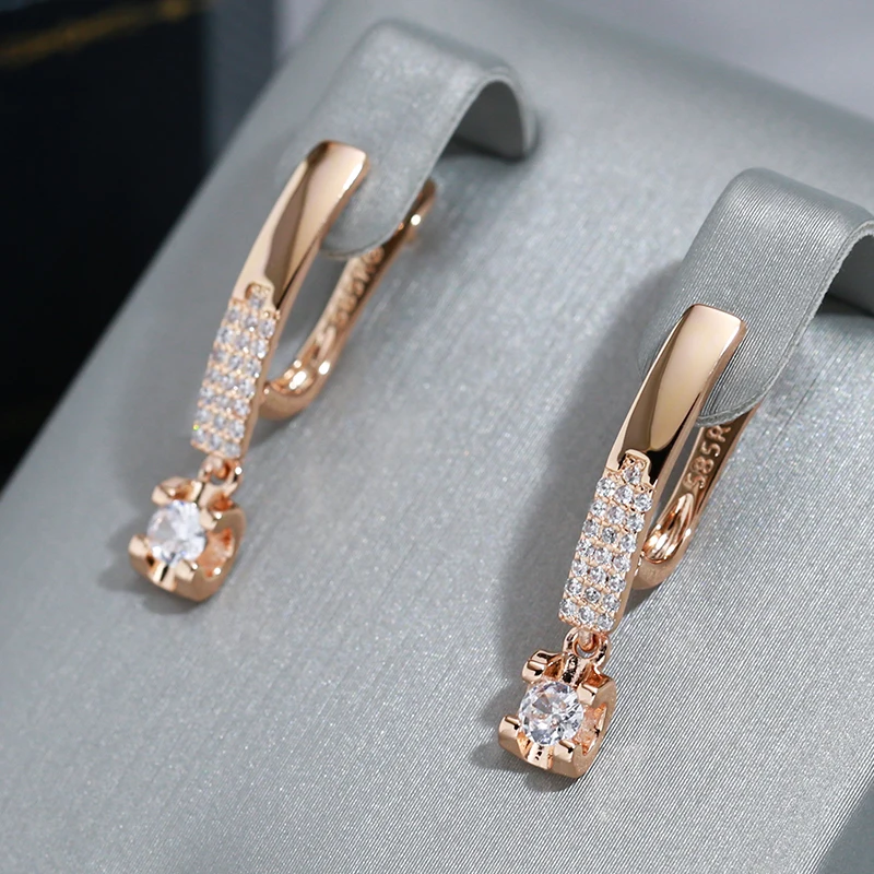 Wbmqda Einfache Elegante Tropfen Ohrringe Für Frauen 585 Rose Gold Farbe Mit Weiß Natürlichen Zirkon Täglichen Party Edlen Schmuck Zubehör