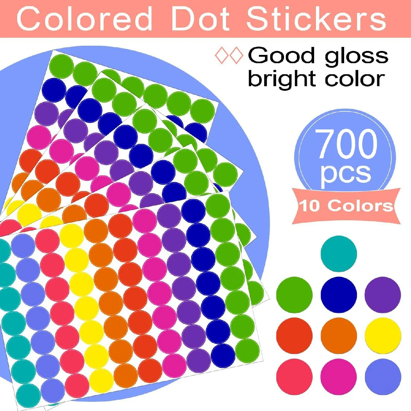 350–700 Stück, 10 Farben, bunte Punkt-Klebeaufkleber, rundes Etikettenpapier, rund, weißer Kreis, runder Code-Aufkleber, selbstklebendes Etikett Image