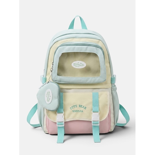 Zaino da donna in poliestere color macaron, borsa scolastica capiente con spallacci regolabili per ragazze delle scuole medie, ideale per il ritorno a scuola, i viaggi e gli sport all'aria aperta.