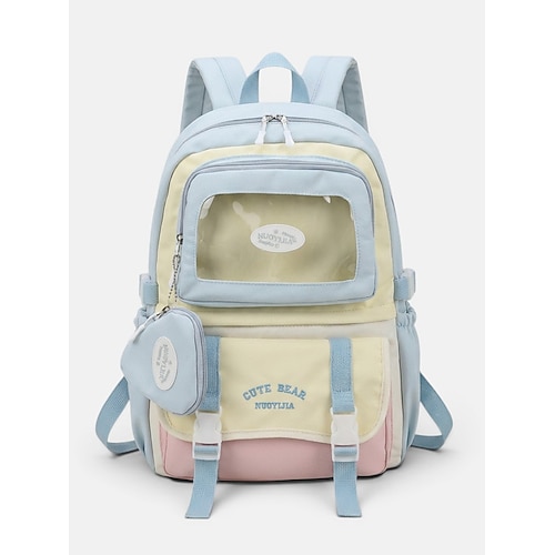 Zaino da donna in poliestere color macaron, borsa scolastica capiente con spallacci regolabili per ragazze delle scuole medie, ideale per il ritorno a scuola, i viaggi e gli sport all'aria aperta.