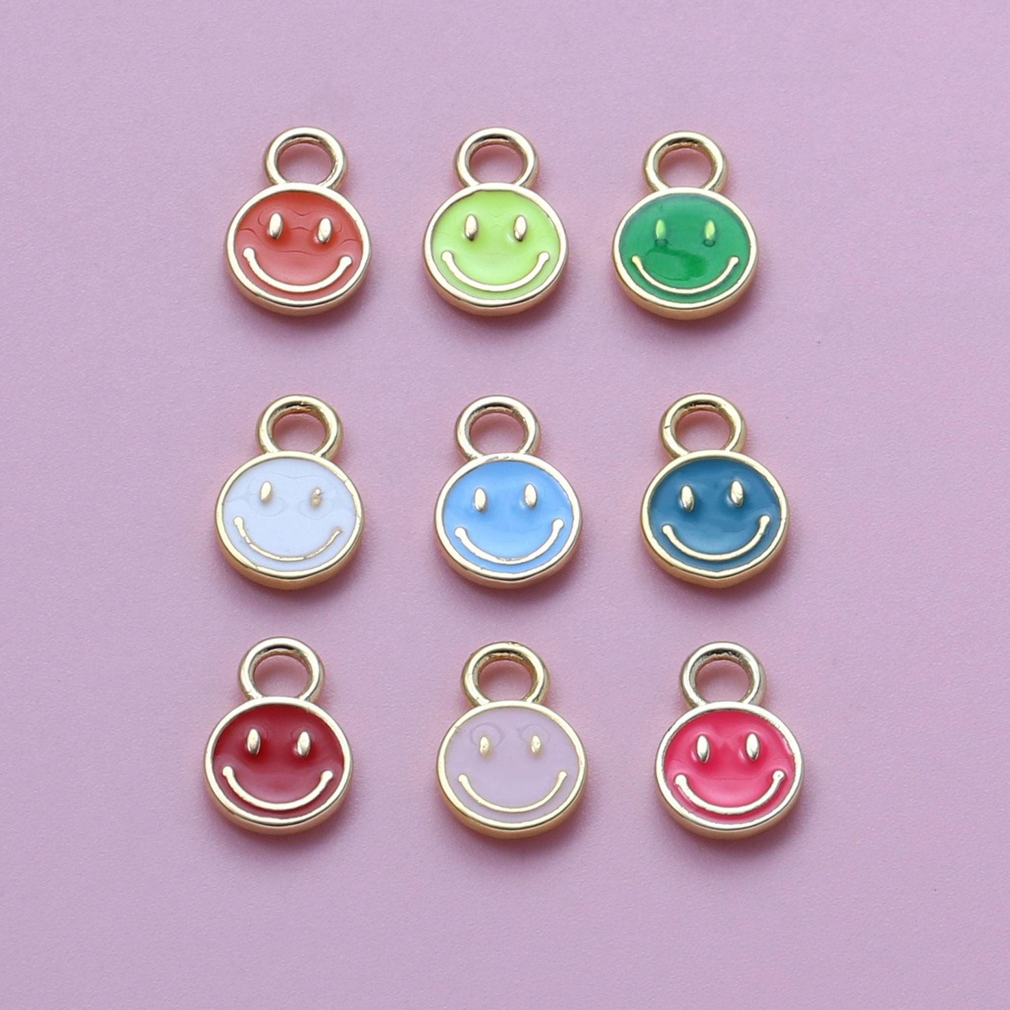 Smiley Gesicht Anhänger, 18K Gold gefüllte Emaille Smiley Gesicht Charms, Emaille Smiley Gesicht Charms Armbänder Ohrringe Halskette, für DIY Schmuckh