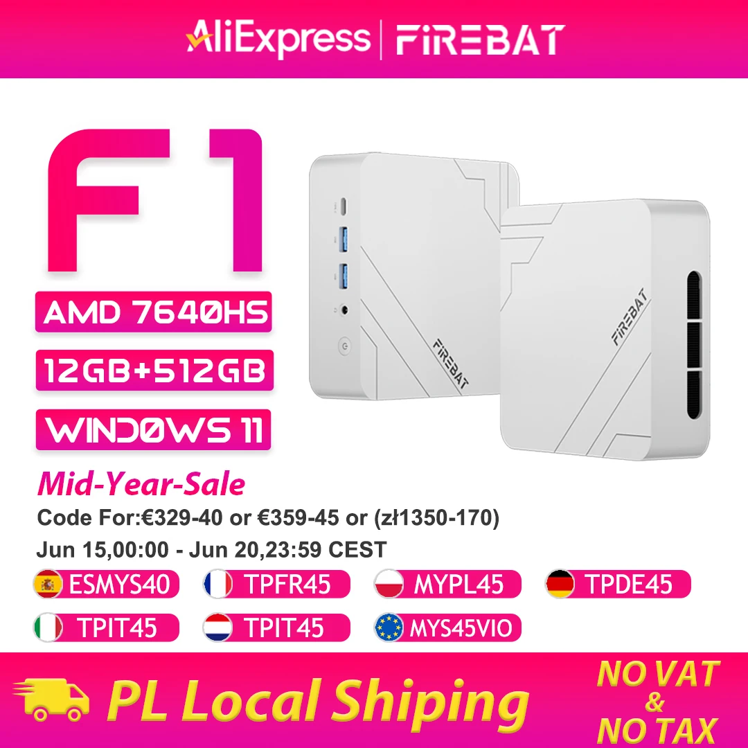 Firebat Mini-PC F1 AMD Ryzen 5 7640HS 12GB 16GB DDR5 512GB SSD Windows 11 Pro Wi-Fi 6 USB4.0 Gaming Desktop Mini-Computer Image