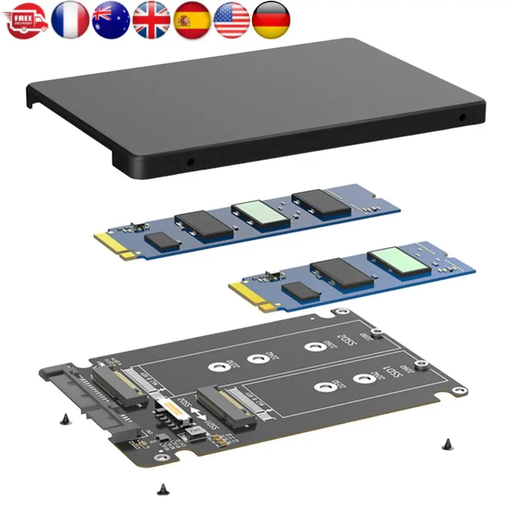 Dual M.2 B Key NGFF SSD zu 2,5 SATA III Adapter M2 NGFF zu SATA Adapterkarte 6 Gbit/s HDD Festplattengehäuse Treiberfreies SSD-Gehäuse Image