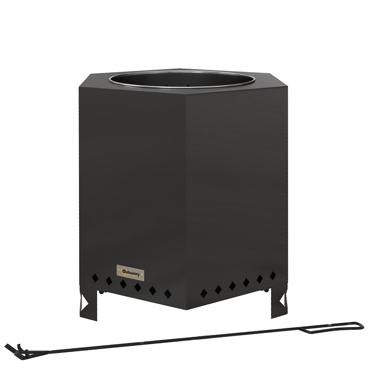 MODFU Rauchfreier Feuerkorb Tischfeuer 45x39x47 cm mit Sekundärverbrennung und Schürhaken Schwarz, hitzebeständiges Metall für Garten Terrasse Camping Image