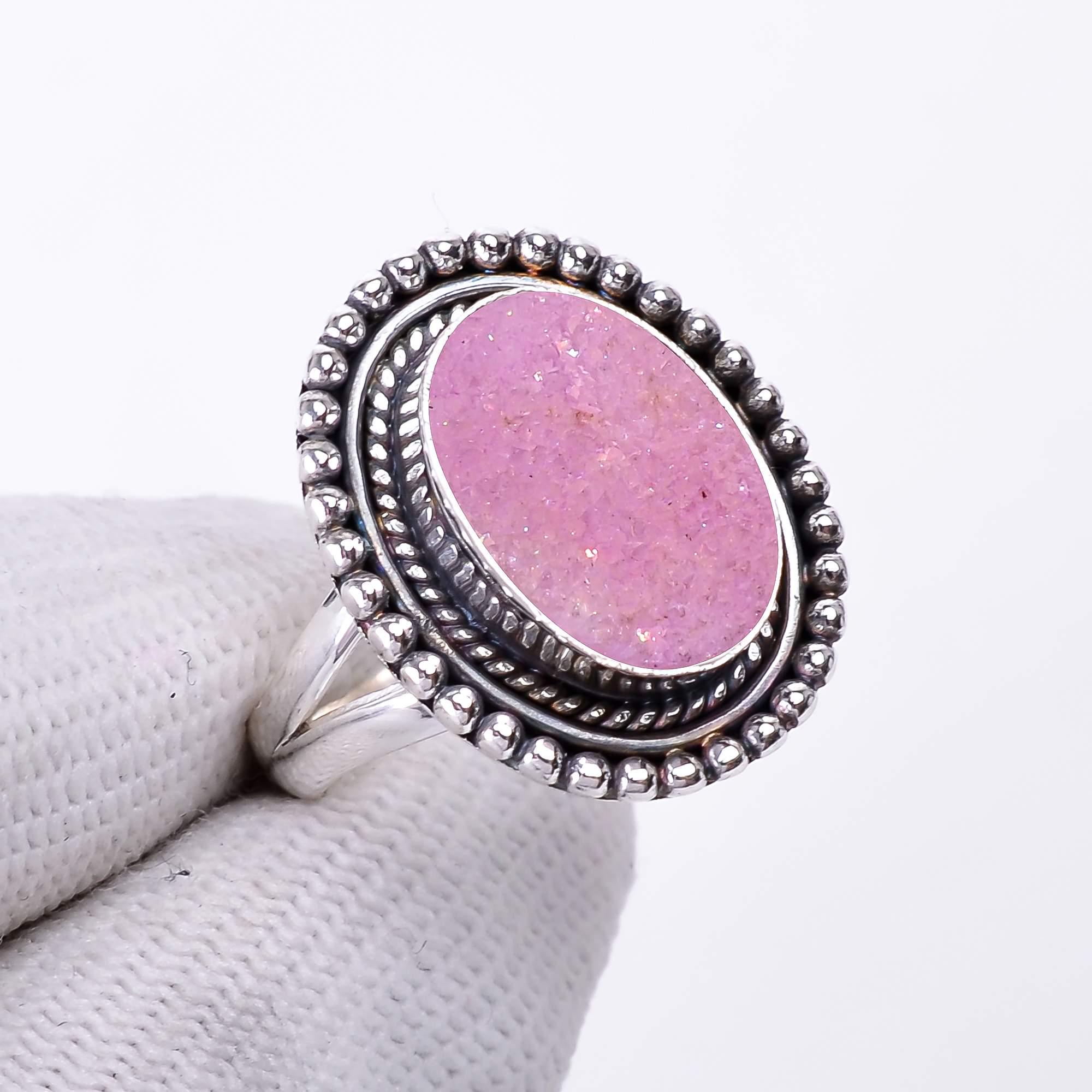 Anello in argento sterling 925 con pietra preziosa di quarzo druzy di titanio, anello in argento sterling 925 con pietra preziosa di quarzo druzy fatt