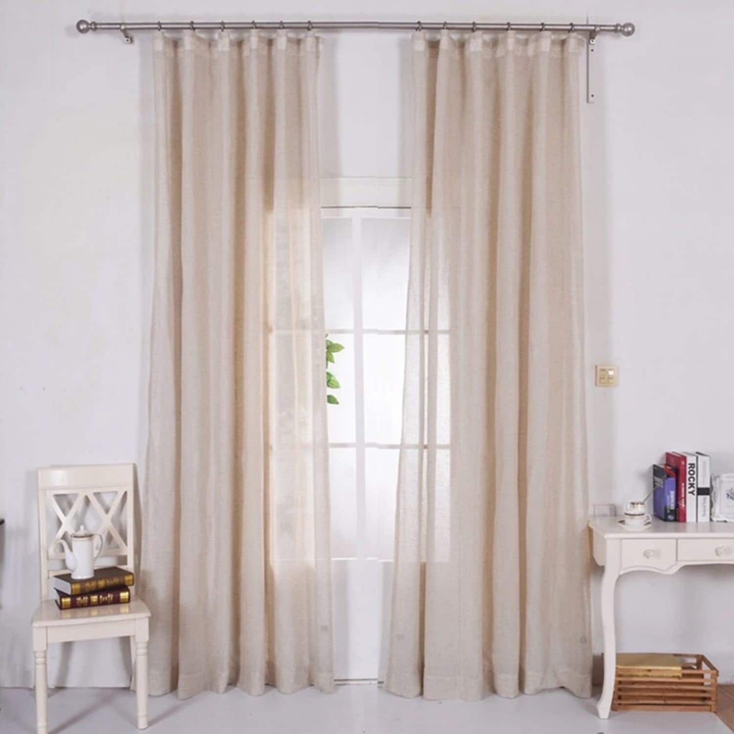 Tende di lino per soggiorno, Tende di lino naturale, Tende di lino beige, Tende lunghe di lino, Tende di lino per camera da letto, Tende di lusso