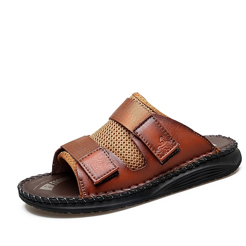 Weiße Herren-Sandalen mit doppeltem Riemen, verstellbarem Klettverschluss und offener Zehenpartie – bequeme, lässige Sommerpantoffeln für Herren, ideal für Zuhause, Strand, Reisen, Urlaub und Freizeit. Image