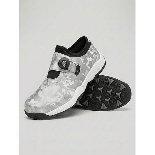 Schwarze Damen-Golfschuhe mit Camouflage-Muster – Schnellverschluss-Schnürsystem mit Drehknopf, atmungsaktive Freizeitschuhe für das Golftraining Outdoor-Aktivitäten Image