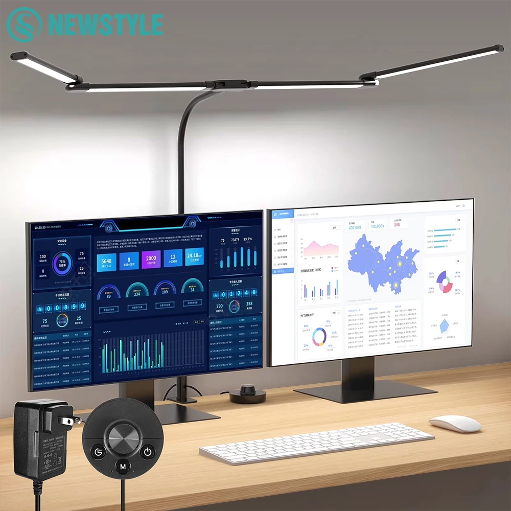 LED-Schreibtischlampe mit Klemme, Architekt-Schreibtischlampe für Zuhause und Büro, 24 W, ultrahelles, automatisches Dimmen, PC-Licht, stufenlose Dimm-Tischleuchte