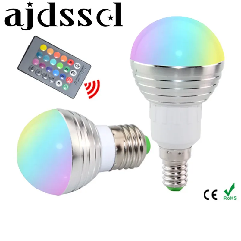 LED-RGB-Glühbirne, E27, E14, AC85–265 V, 5 W, LED-RGB-Strahler, dimmbar, magische RGB-Beleuchtung für Feiertage, + IR-Fernbedienung, 16 Farben