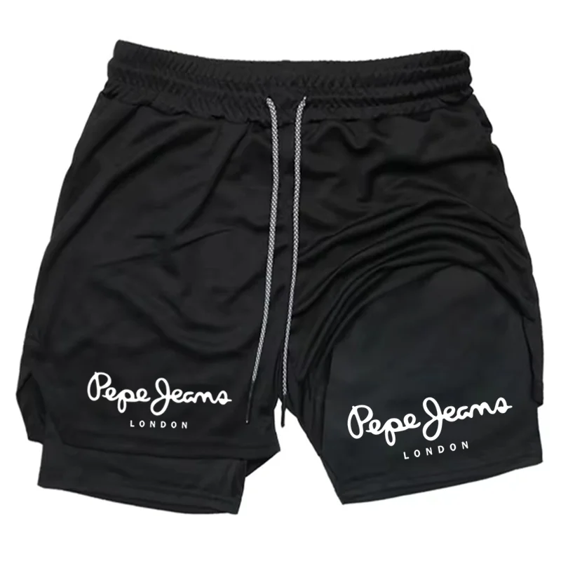 Minimal London Letter Print Double Layer Gym Shorts für Herren, 2-in-1 Athletic Workout Running Casual Streetwear Short Pants WX187