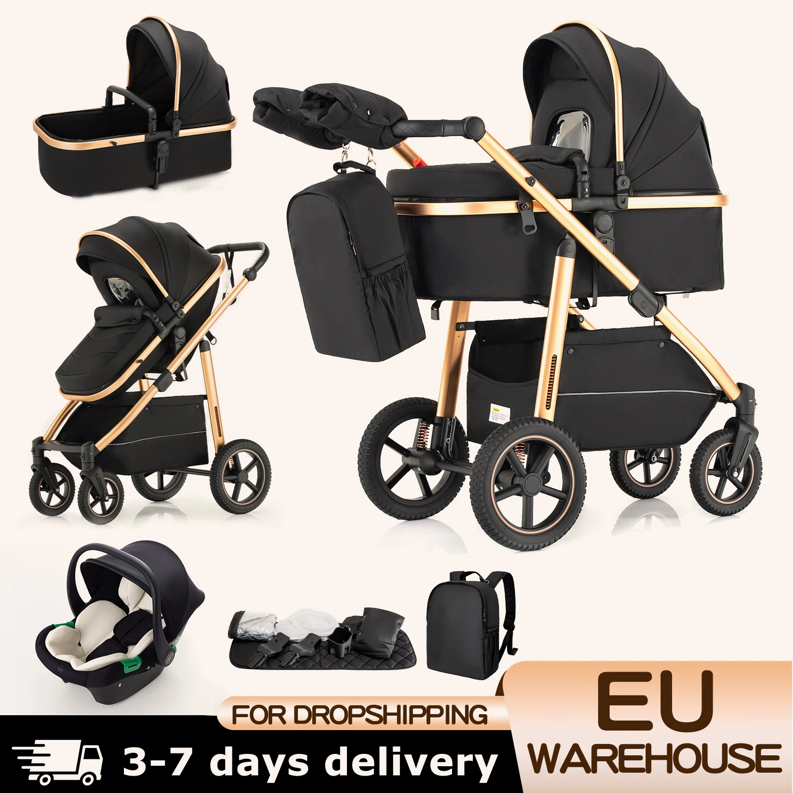 Kinderwagen, 3-in-1, einfach zusammenklappbar, multifunktionaler Kinderwagen, für Reisen, tragbarer Kinderwagen, Sicherheitssitz, EU-Standard Image