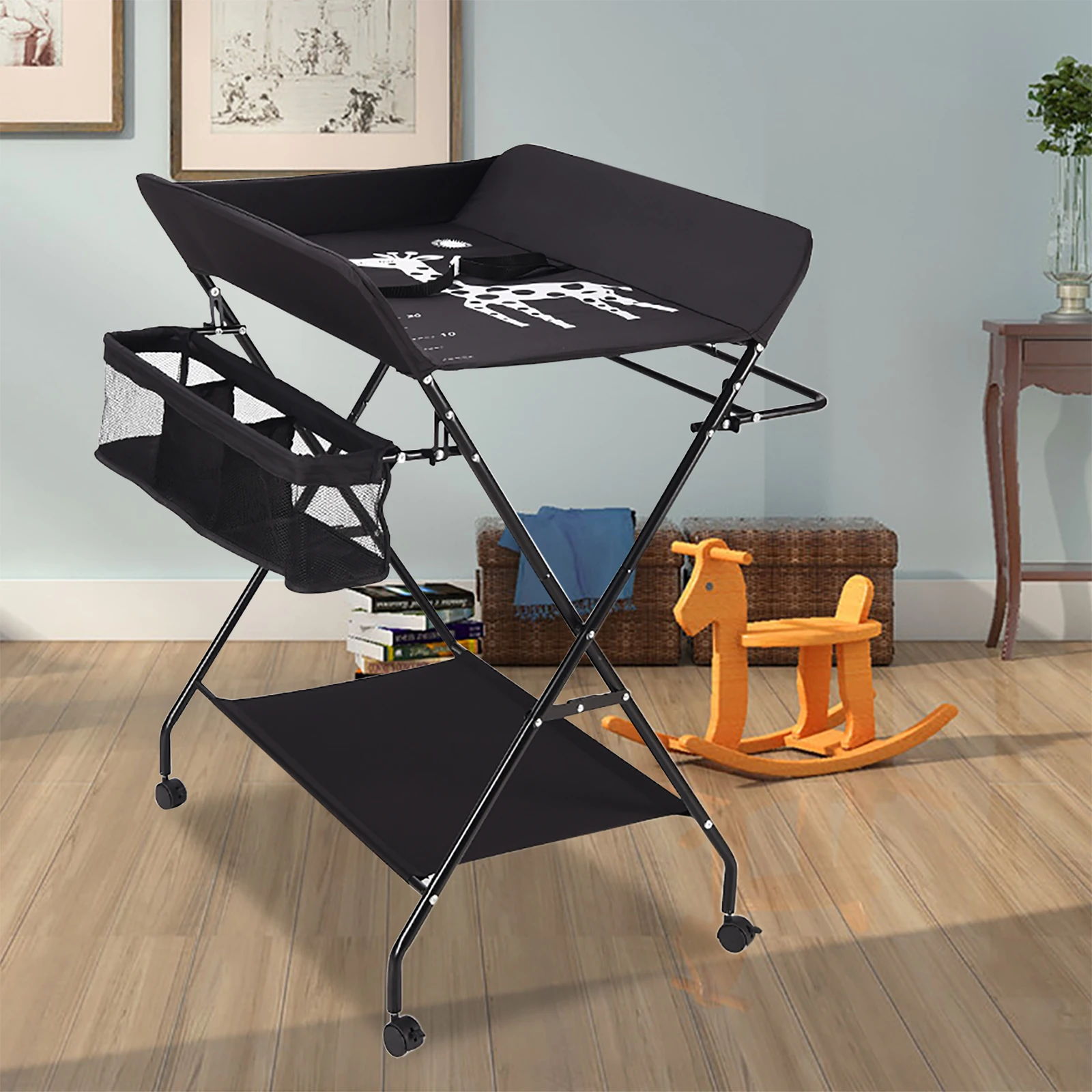 80x63x96cm Klappbarer Wickeltisch, Kleiderschrank, Wickelunterlage. Mobile Währungskombination für Babys/Kinder mit Universalrollen