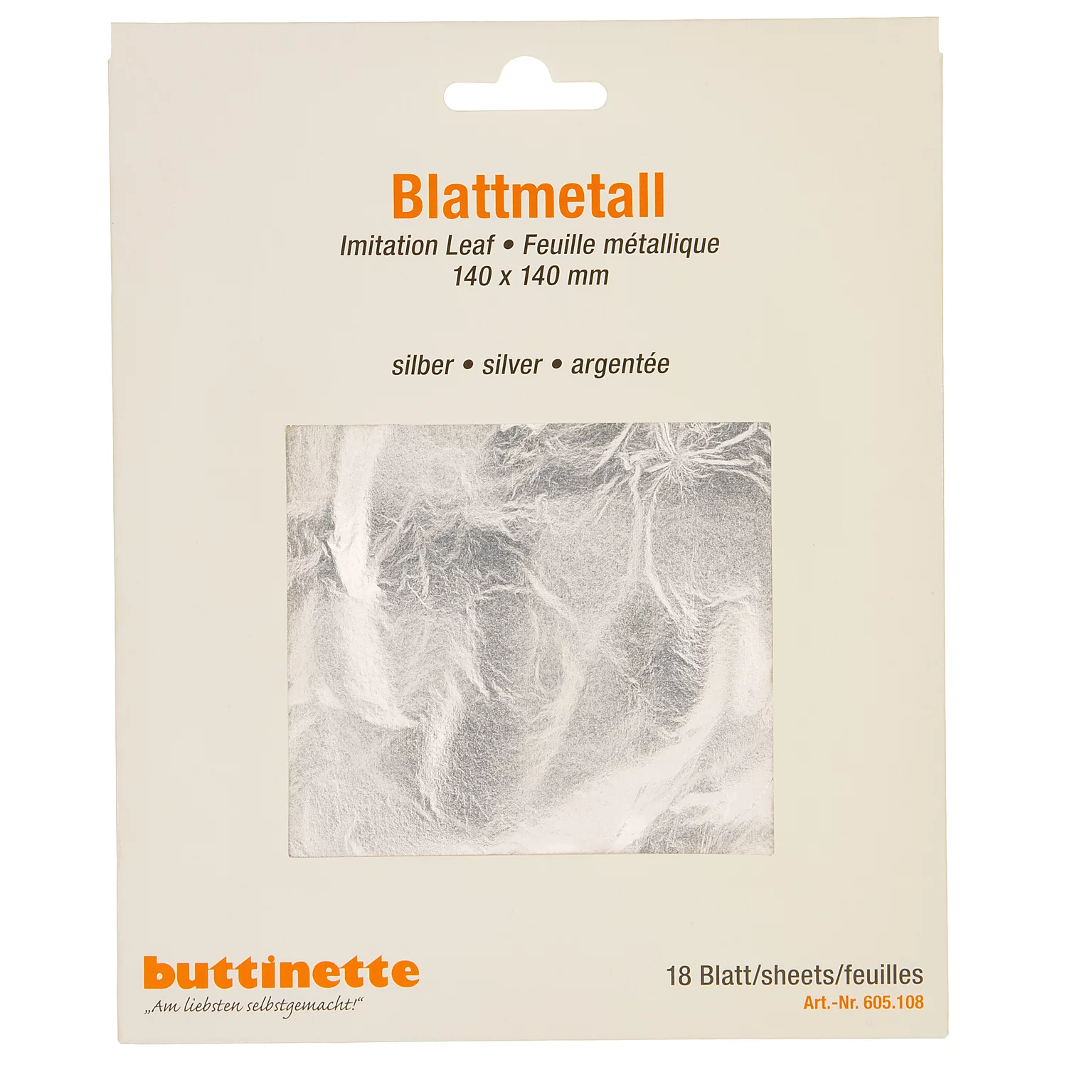 buttinette Blattmetall silber, 14 x 14 cm, 18 Blatt