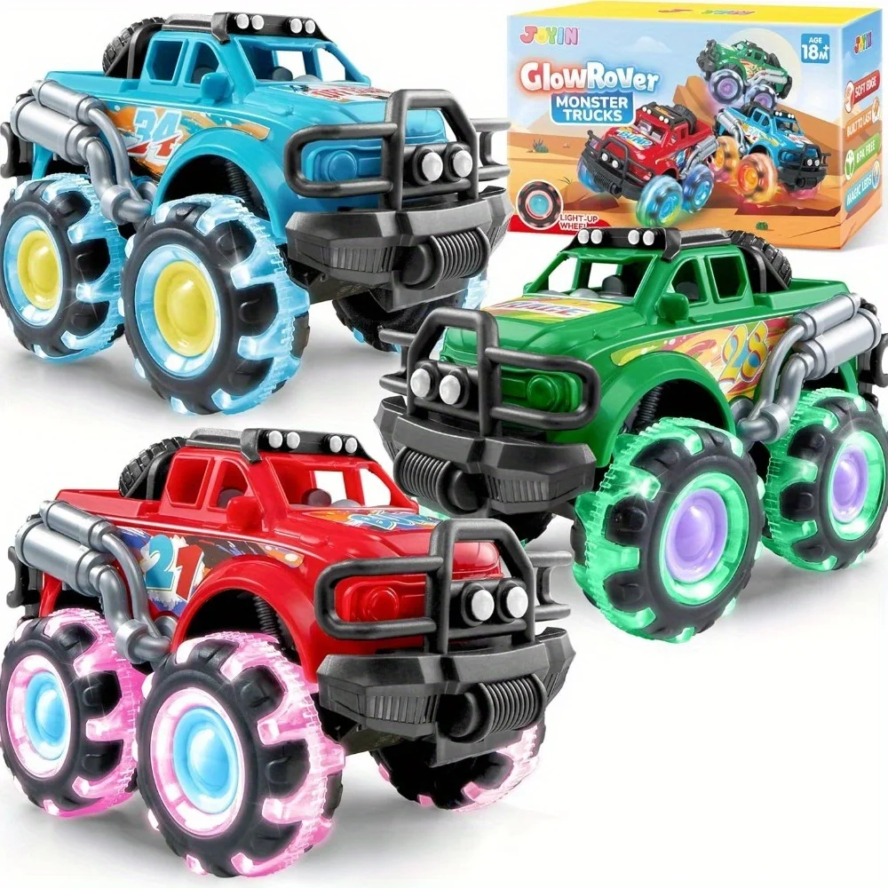 JOYFY 3er-Pack Monster-Truck-Spielzeug mit Blinkenden LED-Rädern Leuchtende Autos für Kleinkinder Geburtstagsgeschenk Reibungsangetrieben Image
