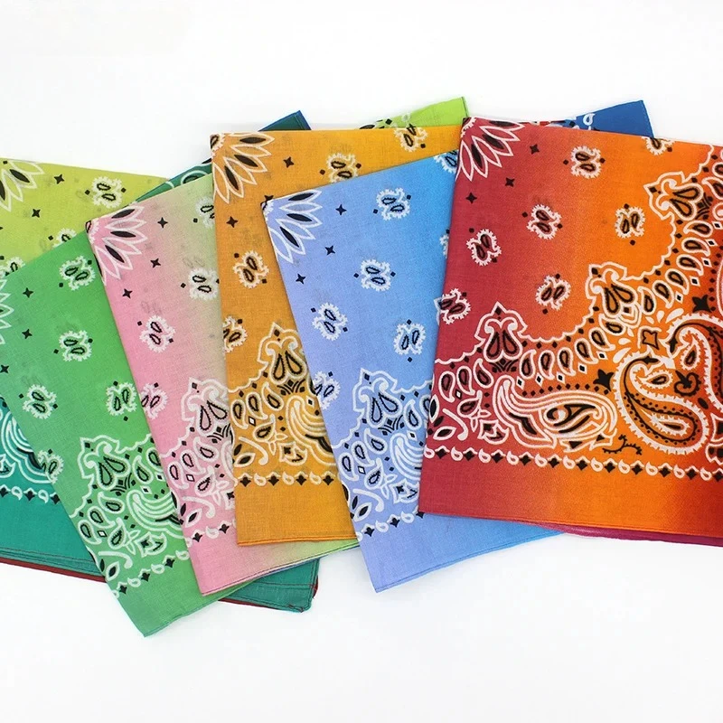 Neues modisches Hip-Hop-Bandana aus 100 % Baumwolle, quadratischer Schal, Farbverlauf, Paisley-Stirnband, bedruckt für Damen/Herren/Jungen/Mädchen